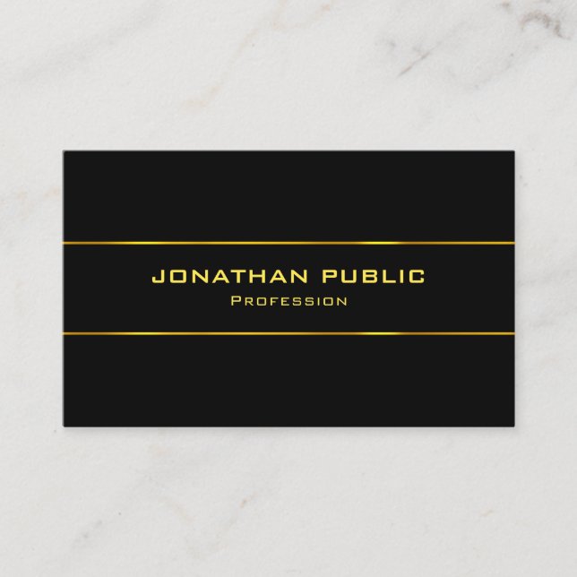 Carte De Visite Nom Gold tendance Modèle noir moderne élégant (Devant)