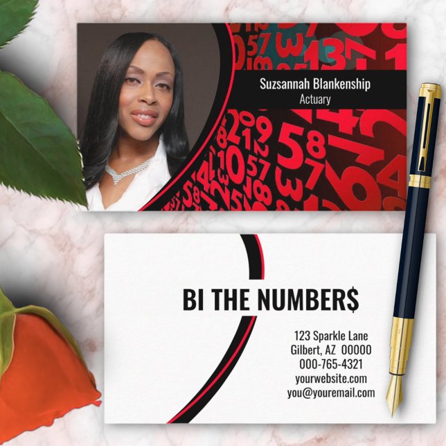 Carte De Visite Nombres noirs rouges Photo professionnelle personn (business card front and back design)