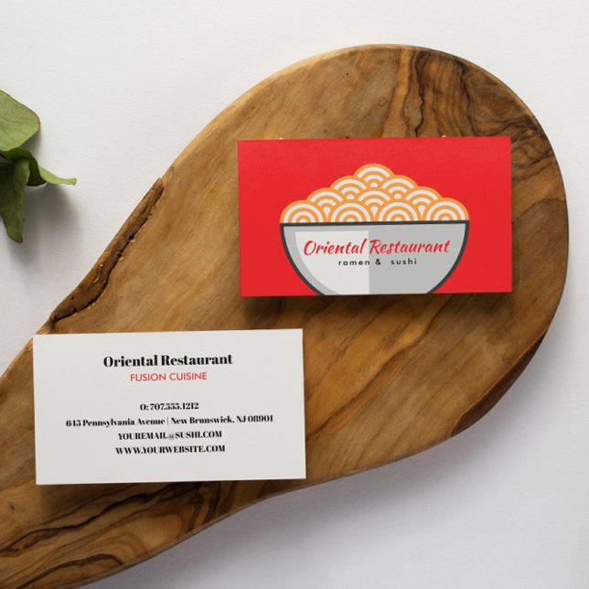 Carte De Visite Noodle Ramen Sushi japonais Fusion restaurant (ORIENTAL RESTAURANT AND FOOD THEMED BUSINESS CARD WITH NOODLE )