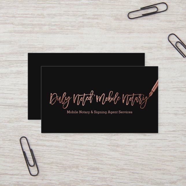 Carte De Visite Notaire élégant rose typographie or noir logo styl (Devant/Arrière en situation)