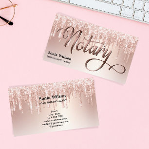 Carte De Visite Notaire élégant rose typographie or plume plume st