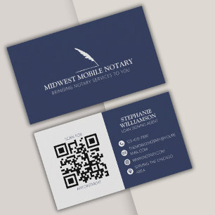 Carte De Visite Notaire mobile Code QR moderne Marine Feather