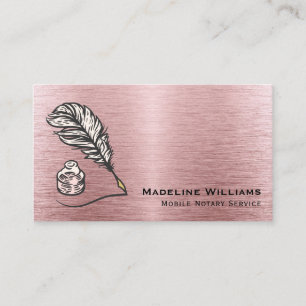 Carte De Visite Notaire mobile QR en métal brossé Rose Gold Quill