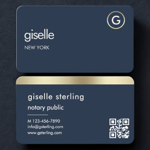 Carte De Visite Notaire Public Bleu Nuit Or Code QR