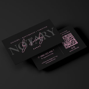 Carte De Visite Notaire public mobile minimal rose noir signature
