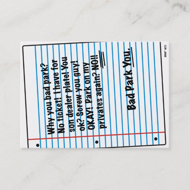 Carte De Visite Note de stationnement incorrecte (Devant)
