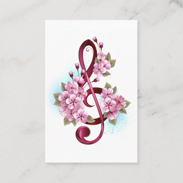 Carte De Visite Notes de clef musicale en treble avec des fleurs S (Devant)