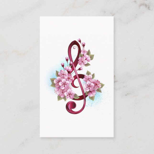 Carte De Visite Notes de clef musicale en treble avec des fleurs S (Devant)