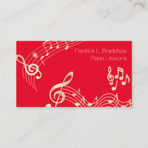 Carte De Visite Notes de musique dorées sur fond rouge