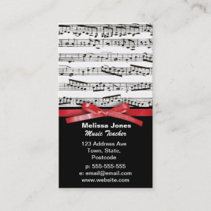 Carte De Visite Notes de musique et faux ruban rouge arc