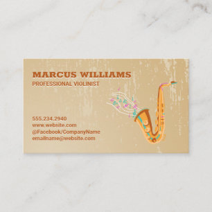 Carte De Visite Notes musicales de saxophone   Grunge Arrière - pl