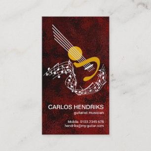 Carte De Visite Notes musicales flottantes Guitar Riffs Red Grunge
