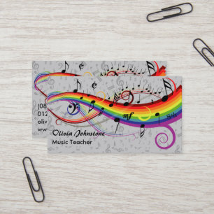 Carte De Visite Notes musicales noires d'arc-en-ciel sur les