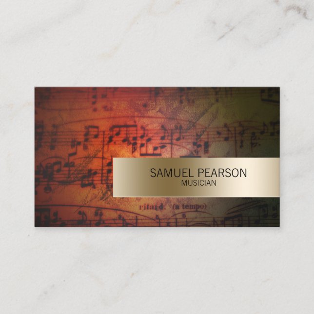 Carte De Visite Notes musiciennes Grunge Music Notes Gold Stripe M (Devant)