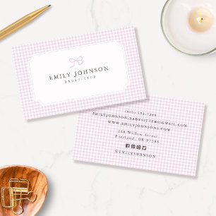 Carte De Visite Nounou prépa à carreaux roses Mignonne Féminine