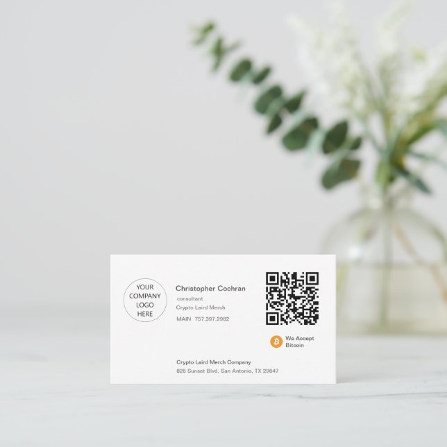 Carte De Visite Nous acceptons Bitcoin qr code blanc (Debout devant)