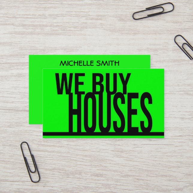 Carte De Visite Nous achetons des maisons NEON Green (Devant/Arrière en situation)