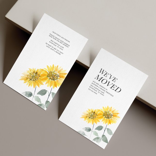 Carte De Visite Nous avons déménagé Moderne Watercoler Tournesol S (Créateur téléchargé)