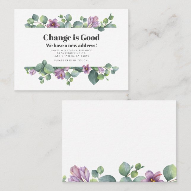 Carte De Visite Nous avons déplacé l'adresse Eucalyptus Moving Fai (Devant / Derrière)