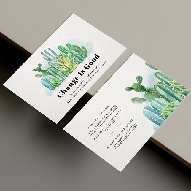 Carte De Visite Nous avons déplacé l'aquarelle Cactus Moving Faire (Créateur téléchargé)