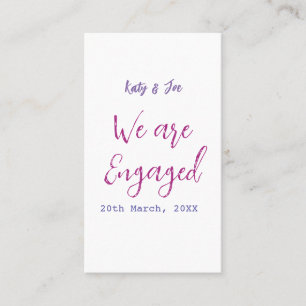 Carte De Visite Nous sommes fiancés rose violet nom date élégant s