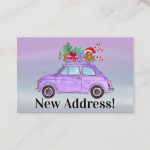 Carte De Visite Nouvelle adresse Purple Fiat 500 avec cadeaux de N