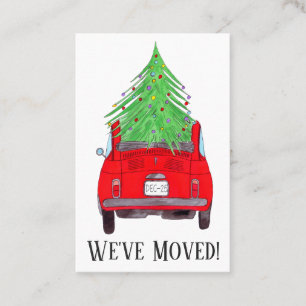 Carte De Visite Nouvelle adresse Red Fiat 500 avec arbre de Noël