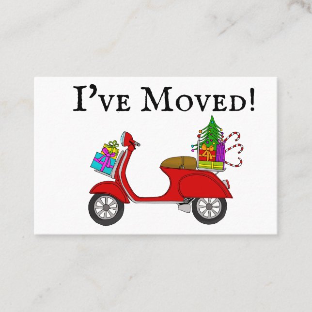 Carte De Visite Nouvelle Adresse Red rétro scooter avec cadeaux de (Devant)