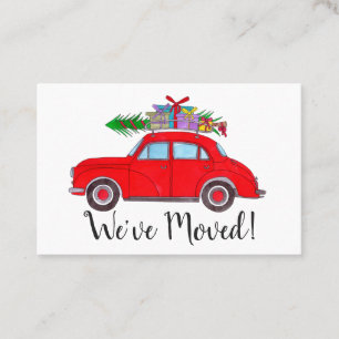 Carte De Visite Nouvelle Adresse Voiture rouge avec cadeaux de Noë