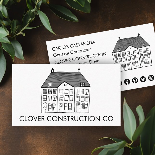 Carte De Visite Nouvelle maison Moderne Construction Entrepreneur  (New Home Modern Construction Contractor Remodel Business Card
Social Media Icons)