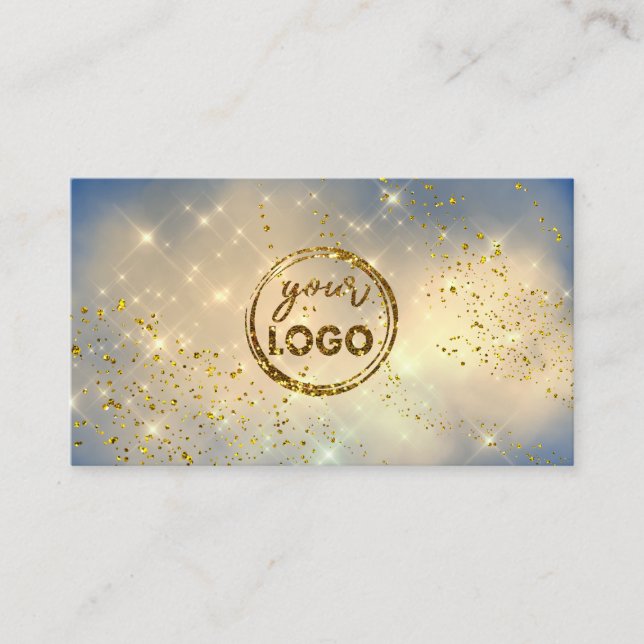 Carte De Visite nuage doré votre logo sur bleu (Devant)