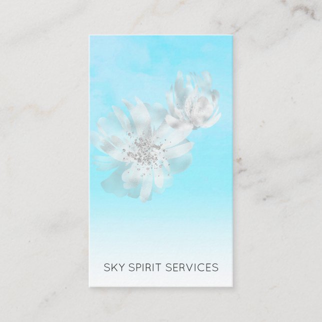 Carte De Visite *~* Nuages Bleus Ciel Parties scintillant Fleurs Q (Devant)