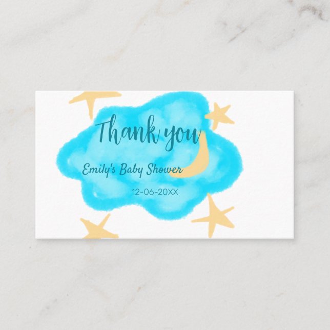 Carte De Visite Nuages étoilés de lune aquarelle baby shower ajout (Devant)