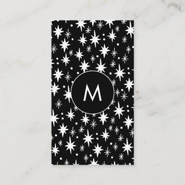 Carte De Visite Nuit étoile Motif noir Élégant INITIALES (Devant)