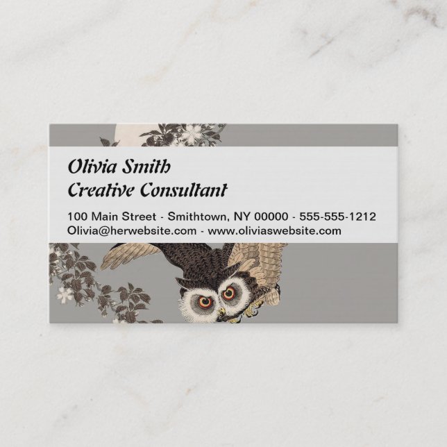 Carte De Visite Nuit Japonaise Chouette Lune Bois Coupe Flying Nig (Devant)