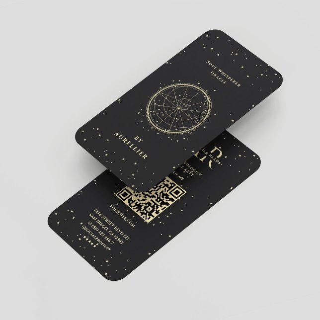 Carte De Visite Numérologue de Tarot moderne Monogramme d'or noir (Modern Tarot Numerologist Black Gold Monogram Business Card
)