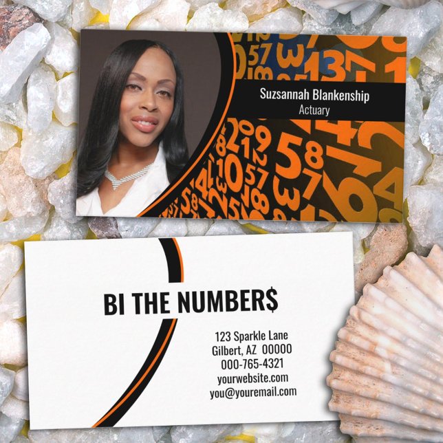 Carte De Visite Numéros noirs orange Photo professionnelle personn (Share you information on this black and orange numbers double-sided custom photo business card. )