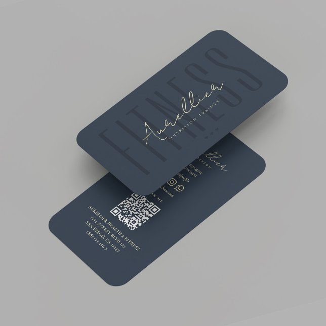 Carte De Visite Nutritionniste diététiste moderne Fitness Bleu fon (Modern Dietician Dietitian Nutritionist Fitness Trainer Professional Dark Blue Business Card
)