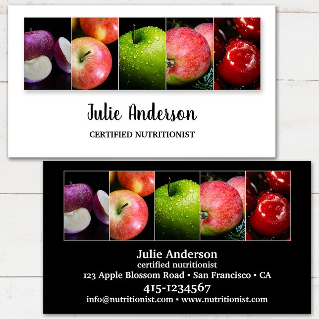 Carte De Visite Nutritionniste diététiste simple Alimentation sain (Business card for a nutritional therapist or professional dietitian featuring images of fresh apples)