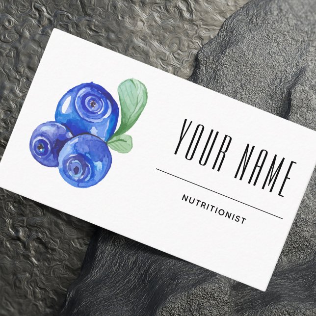 Carte De Visite Nutritionniste diététiste simple Aquarelle Blueber (Créateur téléchargé)