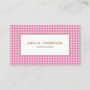 Carte De Visite Nutritionniste Typographie Or Gingham Rose