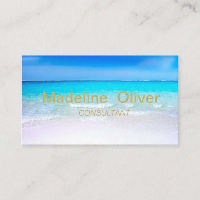Carte De Visite Ocean Beach Aqua Blue Sea Travel Modern Gold (Devant)