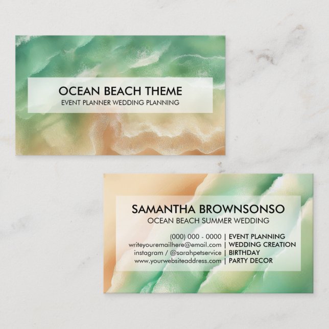 Carte De Visite Ocean Beach Event Planning Party Green Sea (Devant / Derrière)