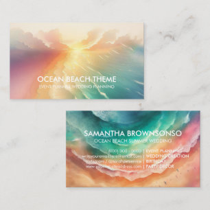 Carte De Visite Ocean Beach Event Planning Party Green Sun