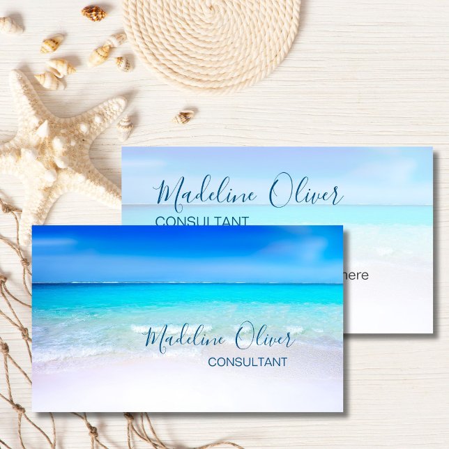 Carte De Visite Ocean Beach Sea Travel Aqua Blue élégant (Créateur téléchargé)