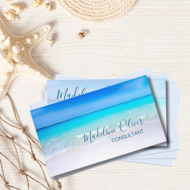 Carte De Visite Ocean Beach Sea Travel Aqua Blue élégant (Créateur téléchargé)