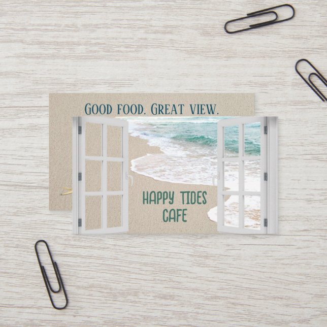Carte De Visite Ocean Beach Window With Surf Scene (Devant/Arrière en situation)
