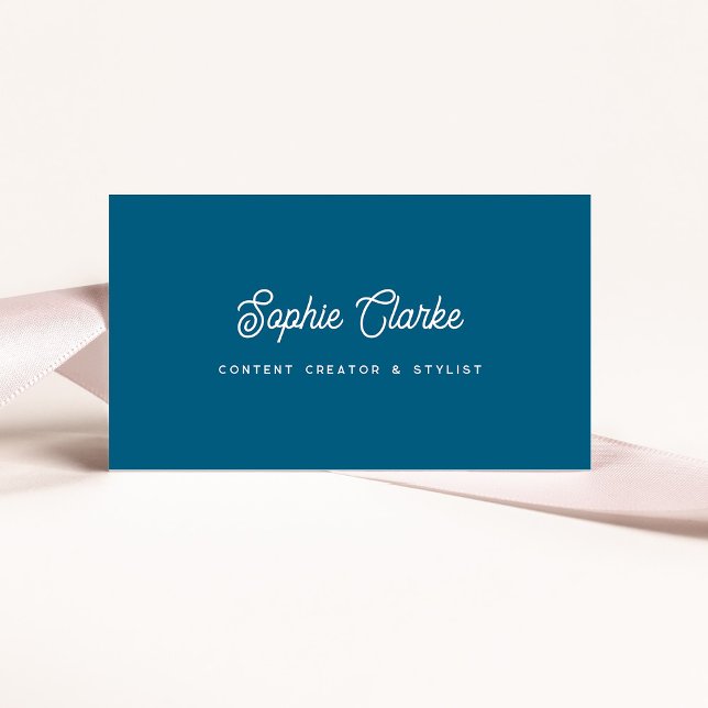 Carte De Visite Ocean Blue | Écriture rétro avec QR Code (Créateur téléchargé)