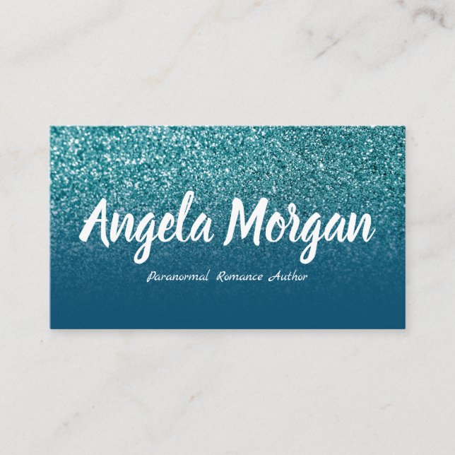 Carte De Visite Ocean Blue et Turquoise Ombre Parties scintillant  (Devant)