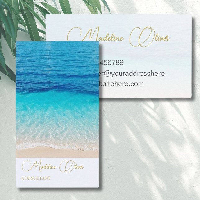 Carte De Visite Ocean Sea Beach Travel Spa Blue Gold Style (Créateur téléchargé)